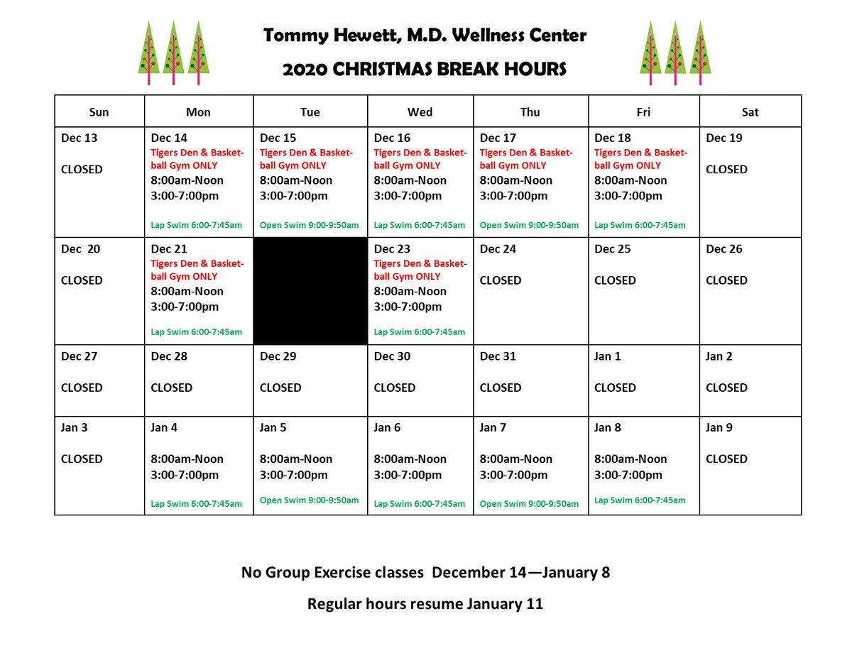 TommyHewettWC's tweet photo. Hello everyone!  I just wanted to give everyone a heads up that the campus will have a power outage on December 22nd that affects the Wellness Center.  We will have to close down for the entire day, but will be open on December 21st and December 23rd.  We will reopen January 4th. https://t.co/vatZK584j4