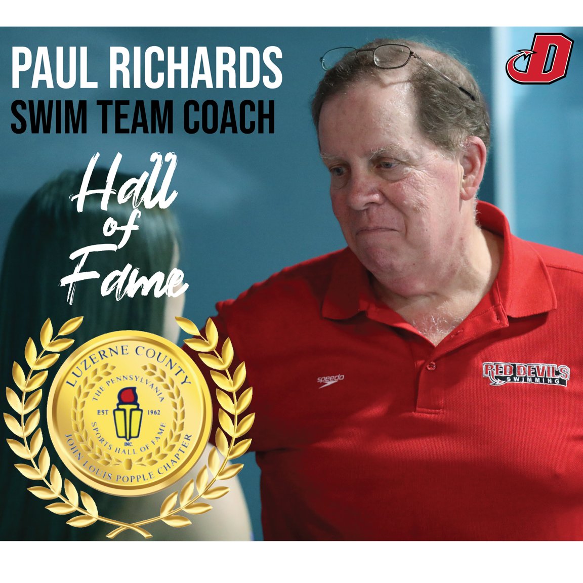 DsonRedDevils's tweet photo. Please join us @DickinsonCol in congratulating former @DCDevilsSwim coach Paul Richards on his induction into the Luzerne County Sports Hall of Fame! Congratulations on this tremendous accomplishment Coach, it is well deserved! #DsonRedDevils #AlwaysWearinTheRed https://t.co/q0bKo4eVV3