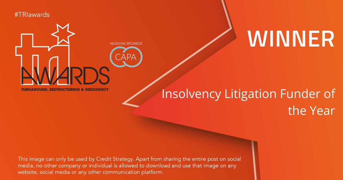 Well done to <a href="/ManoletePLC/">Manolete Partners Plc</a> for winning the Insolvency Litigation Funder of the Year award at the #TRIawards sponsored by <a href="/Capa_News/">CAPA</a> ! Congratulations🤩