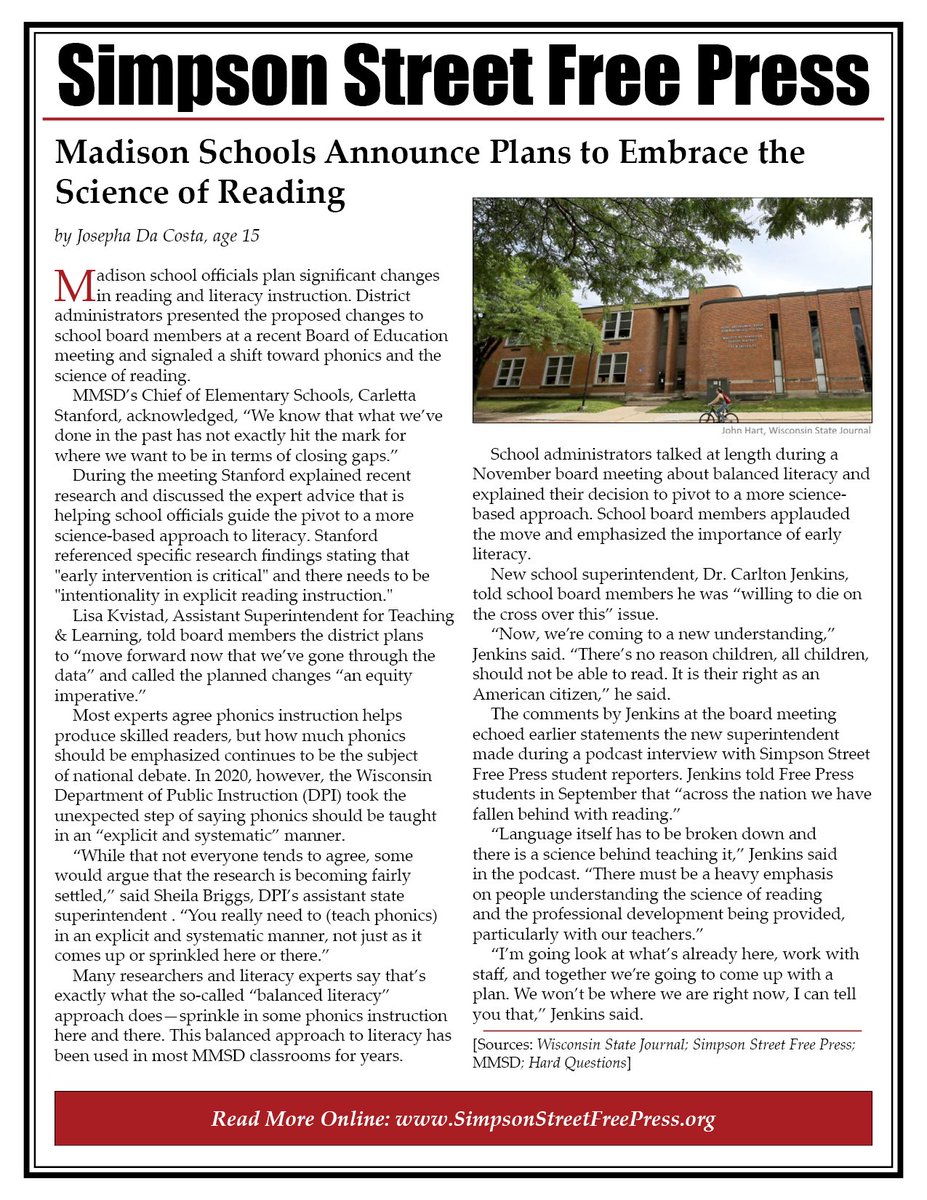 Readers of Simpson Street Free Press know we have covered Madison reading crisis for years. SSFP reporter Josepha Da Costa explores recent steps by the Madison Schools to address low reading scores. You can read her article here:

simpsonstreetfreepress.org/education/mmsd…