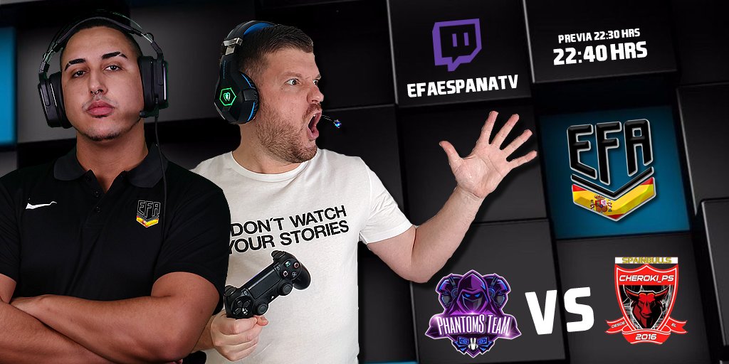 También hay🎙🎮 🏆 <a href="/EfaEspana/">🇪🇸EFA ESPAÑA🇪🇸</a> en un PARTIDAZO por el ascenso a 2da División entre el @PhantomsTeam1 🆚 <a href="/VCherokibulls/">VIRTUAL CHEROKIBULLS</a> 

Feat. 🎧🎙 <a href="/Alexiis__96/">Kingdogbia 🦇</a> @GonZoccer

🕰 22:30h arranca la previa por Twitch.tv/efaespanatv
