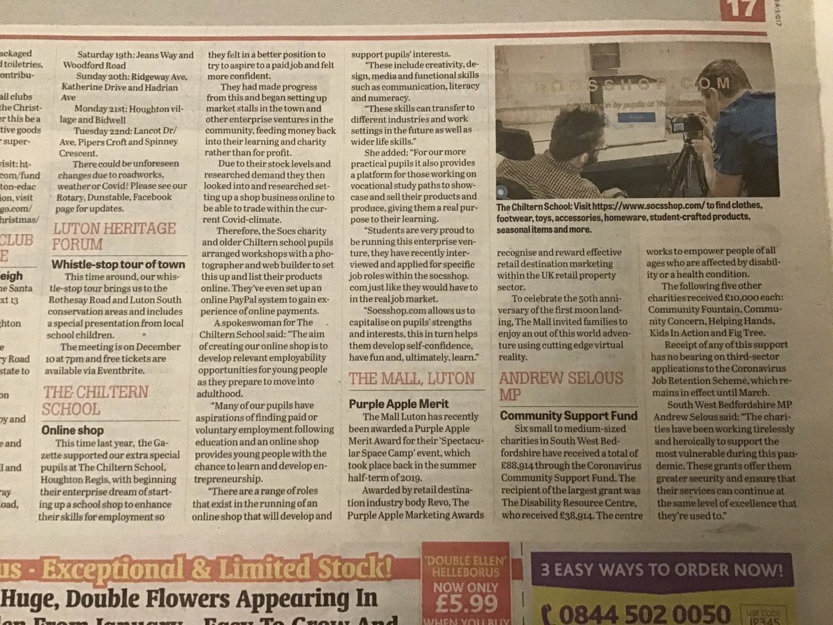 Our student run online shop, socsshop.com features in the Luton news and Dunstable gazette today within the community news section #employabilty #enterprise #aspirations