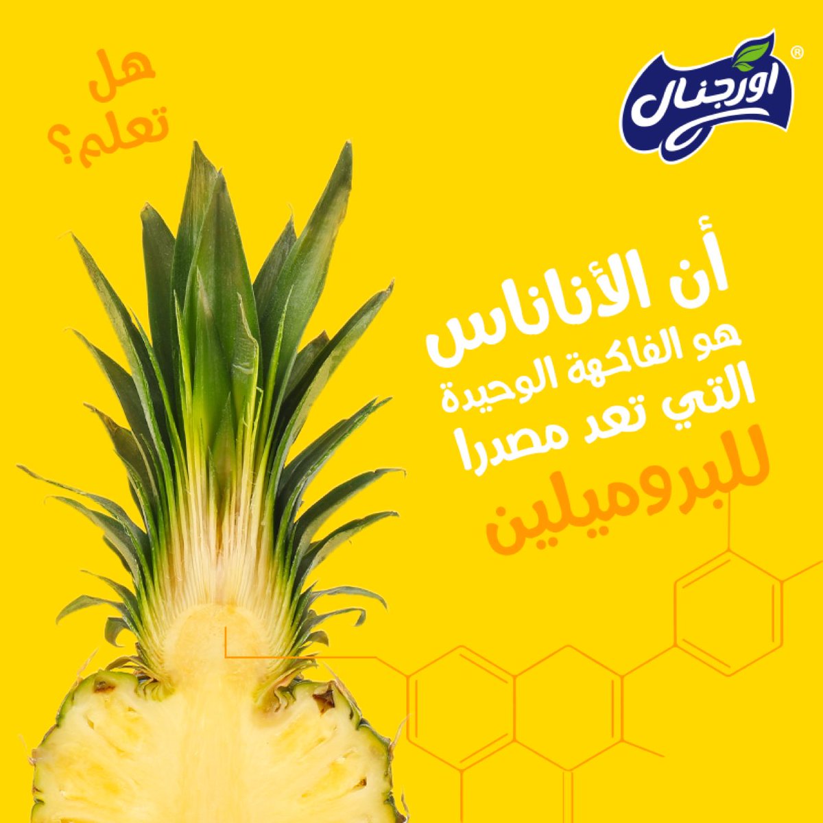 OriginalJuiceAR's tweet image. هل تعلم؟ البروميلين هو إنزيم يحسن عملية الهضم، وله فوائد عديدة منها مضاد للإلتهابات. ⁣
#اختار_اورجنال⁣
⁣
Did you know? Bromelain is an enzyme that promotes digestion, and has great anti-inflammatory properties! ⁣
#GoOriginal