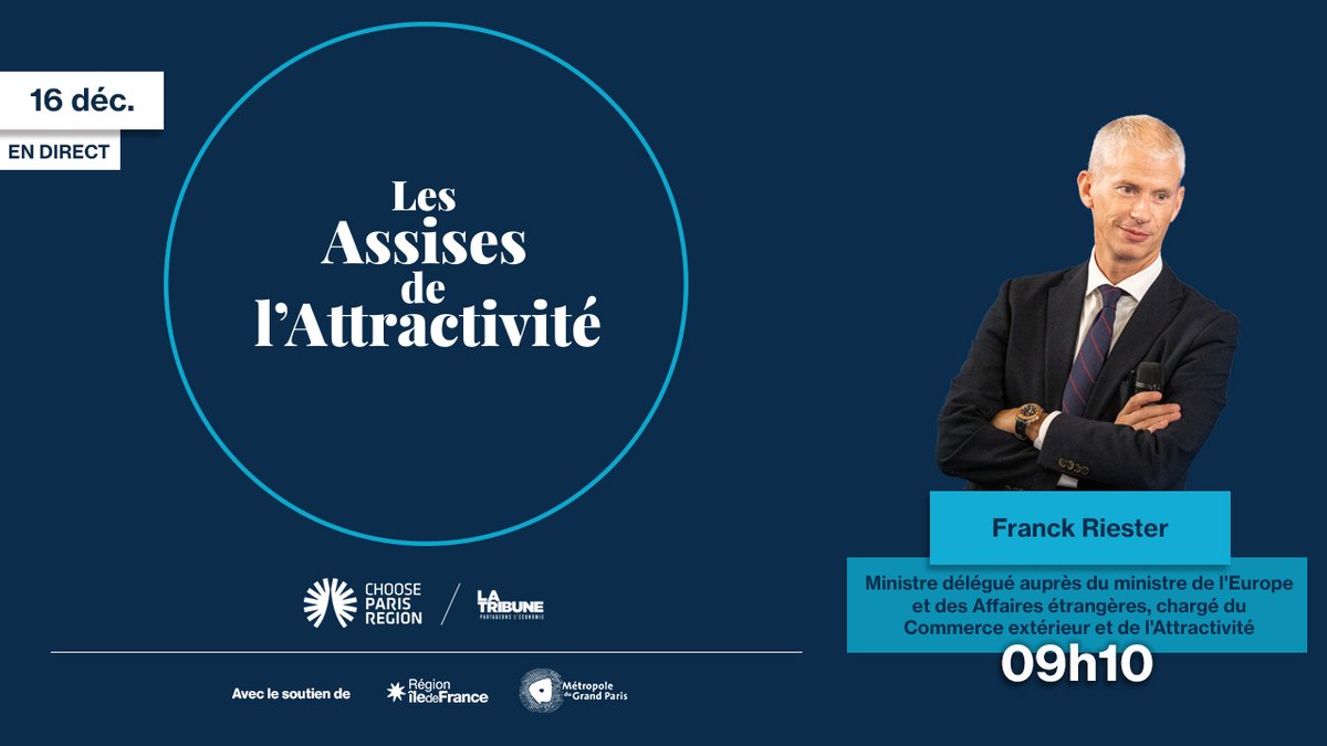 ☀️📈#LesAssisesdelAttractivite J-7 ⏱️|  RDV le 16/12 aux Assises de l'Attractivité 

➡️Avec l'intervention de <a href="/franckriester/">Franck Riester</a> 

👉Pour en savoir plus et s'inscrire : bit.ly/3gsX5wu

🔴Evénement 100% digital, retransmis en direct