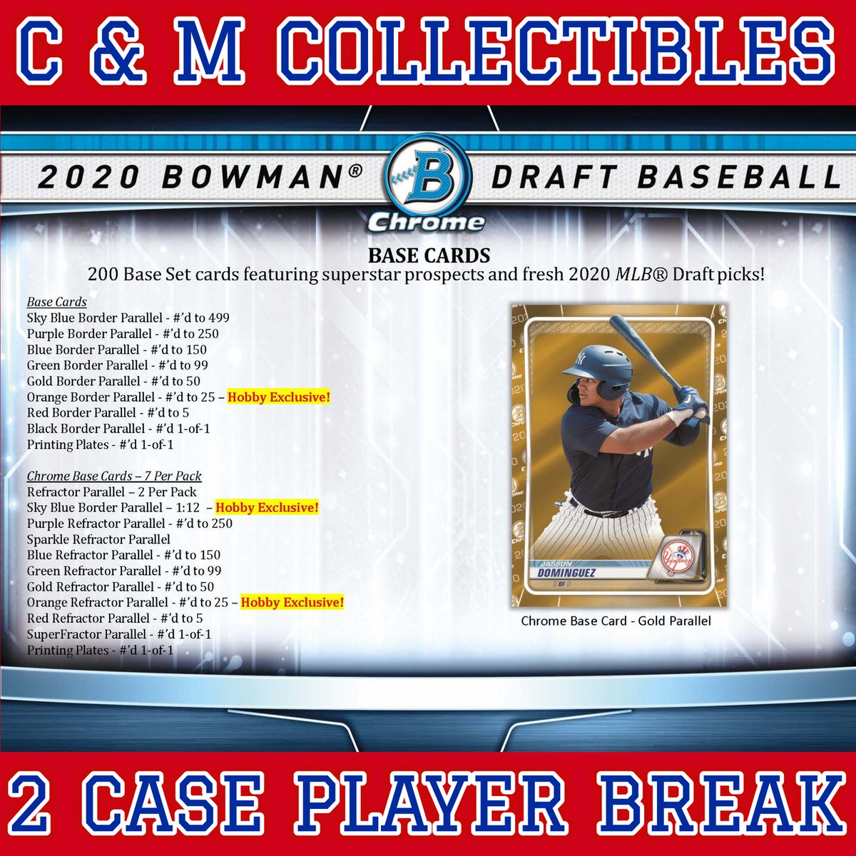 CandMCollect's tweet image. Auctions are ending TONIGHT for the 2020 Bowman Draft 2 JUMBO Case eBay Player Break we are breaking live Friday Night at 7 PM CST! Jump on eBay now by clicking this link to get your players ---&amp;gt; ebay.to/2ylHzhs
