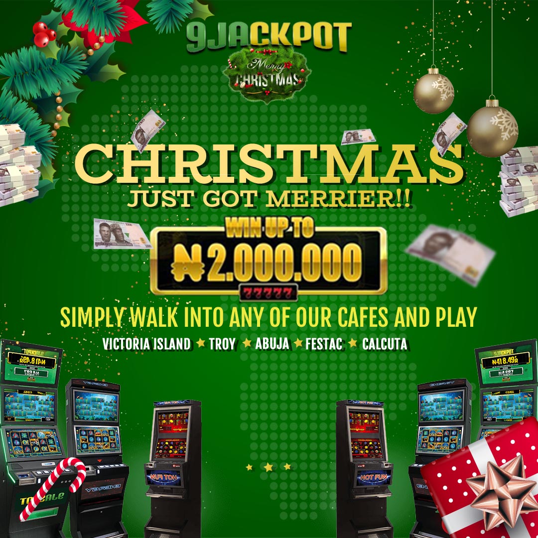9jackpot_ng's tweet photo. Yes Christmas just got merrier this season. You stand a chance to win up 2Million naira when you walk into any of our gaming centers and play. 

Don't miss this opportunity to be a millionaire. https://t.co/4OWzrM047p
