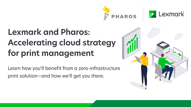 lexmark's tweet image. Last chance to register for the #Lexmark and @PharosSystems joint webinar happening today, Dec. 9.  Learn how to accelerate your cloud strategy for print management with a #zeroinfrastructure print solution: bit.ly/3kCtAsH