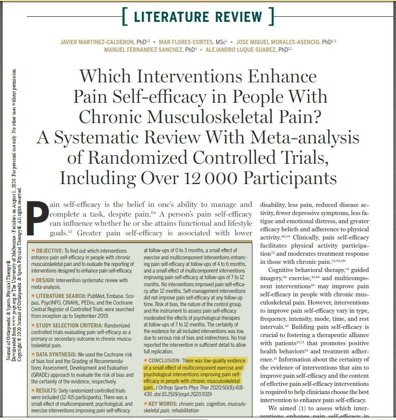 PhysioMeScience's tweet photo. Which Interventions Enhance Pain Self-efficacy in People With Chronic Musculoskeletal Pain? 

A Systematic Review With Meta-analysis of Randomized Controlled Trials, Including Over 12 000 Participants 
👀👀👇👇

https://t.co/ya0KFfjXTV https://t.co/4R6X7NTIUt