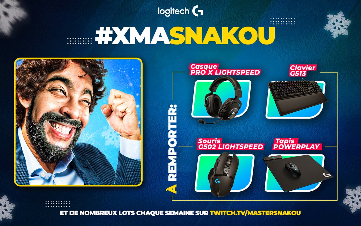 LogitechGFrance's tweet image. Pour Noël, on va vous régaler avec Snakou !
Un setup complet à gagner dès maintenant.
Pour participer :
- RT ce tweet
- Follow @MasterSnakou &amp;amp; @LogitechGFrance.
- Commente avec le hashtag #XmaSnakou
Et plein de cadeaux sur twitch.tv/mastersnakou chaque semaine jusqu'au 24.12.