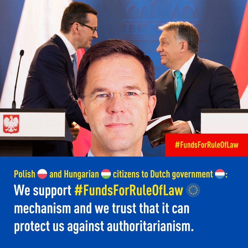 AkcjaDemokracja's tweet photo. @MinPres @markrutte whole Europe is watching on you, we need your strong stand for rule of law, for PL, HU but most of all, for whole EU project we believe in! CC: @ahang @De_Goede_Zaak @telegraaf @ADnl @volkskrant @nrc @trouw #EUbudget #FundsForRuleOfLaw #DoNotDivideUs https://t.co/ioLkiWl5IQ