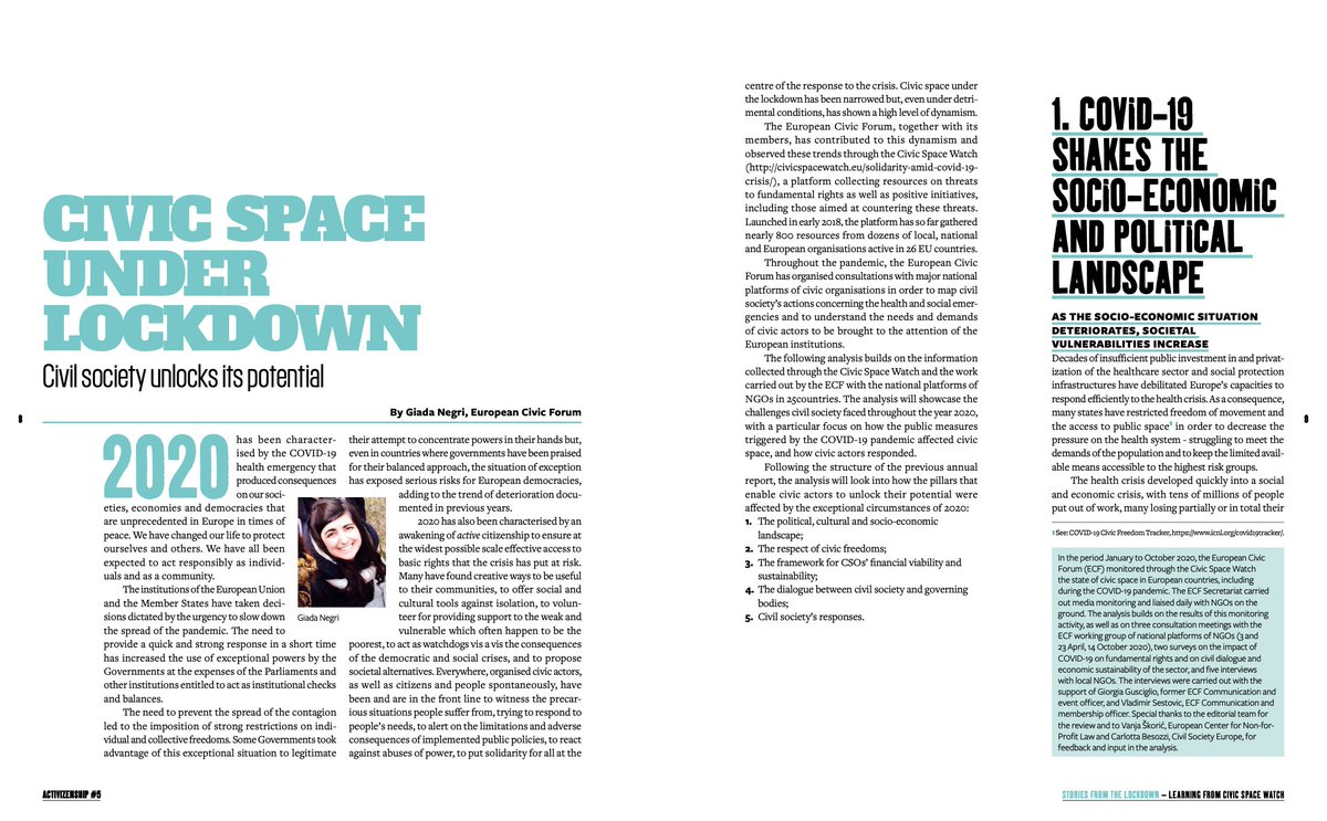 1.Trends of  #civicspace in  #EU observed in 2020 #COVID19 shakes the socioeconomic & political landscapeDeterioration of civic freedoms continuesCivil dialogue is challengedEconomic difficulties of the sector soar during the crisisCivil society unlocks its potential