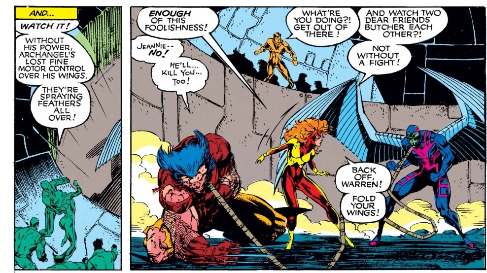 Once the X-Men audience free themselves, it is Jean who intervenes (against Cyclops’ wishes) lunging into the pit and doing what Wolverine couldn’t: getting Warren to reconnect to his own humanity. 8/10