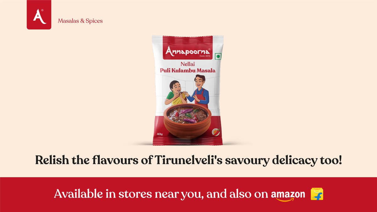 AnnapoornaMasal's tweet photo. The pride of Tirunelveli is also its spicy and sour #PuliKulambu. Try out this delicious preparation at home with Annapoorna's #NellaiPuliKulambu masala and share it with your loved ones. Tag a friend or neighbour who is a proud #Tirunelvelian and ask them to try it out too! https://t.co/UJtvpZZxH9