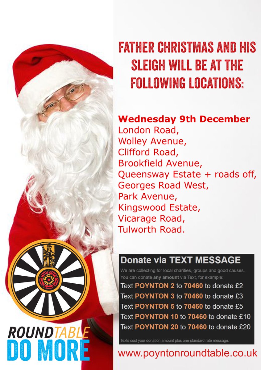 Ho Ho Ho 🎅
Details of Santa's plans in Poynton tonight.
To be COVID safe we will not be collecting cash and will not be taking card payment on the Santa Sleigh this year. You can however still show your support and donate to via text and JustGiving