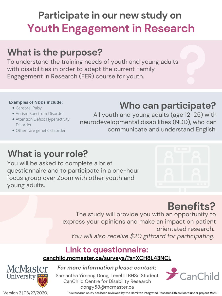 OntarioBrain's tweet image. Are you interested in partnering with researchers throughout #Research processes? Our partners at @canchild_ca are recruiting youth and young adults (ages 12 to 25), with #NeurodevelopmentalDisabilities for a focus group. Visit bit.ly/37FyxN7 to learn more! 🧠