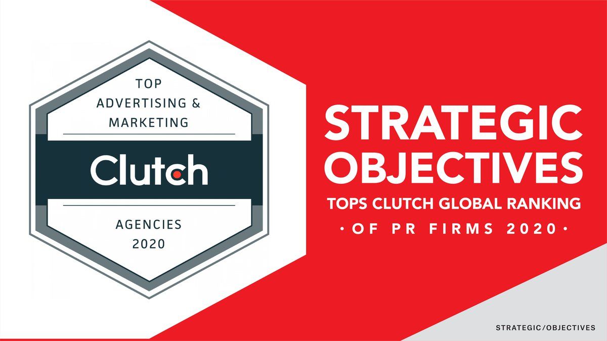 We are #SOproud to announce <a href="/SO_pr/">Strategic Objectives</a> is recipient and named #1 #PRagency at the <a href="/clutch_co/">Clutch</a> Global Leaders Awards 2020 #wemakenews #pr buff.ly/3qDXBg2