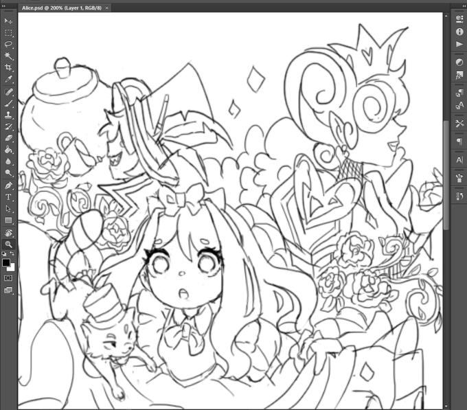 I like how my Heart Queen turned out here..

This was just supposed to be just Alice but I ended up adding more..... 

Kidding I just really want to draw a fluffy dress at the start XD

I miss drawing fluffy dresses T^T 