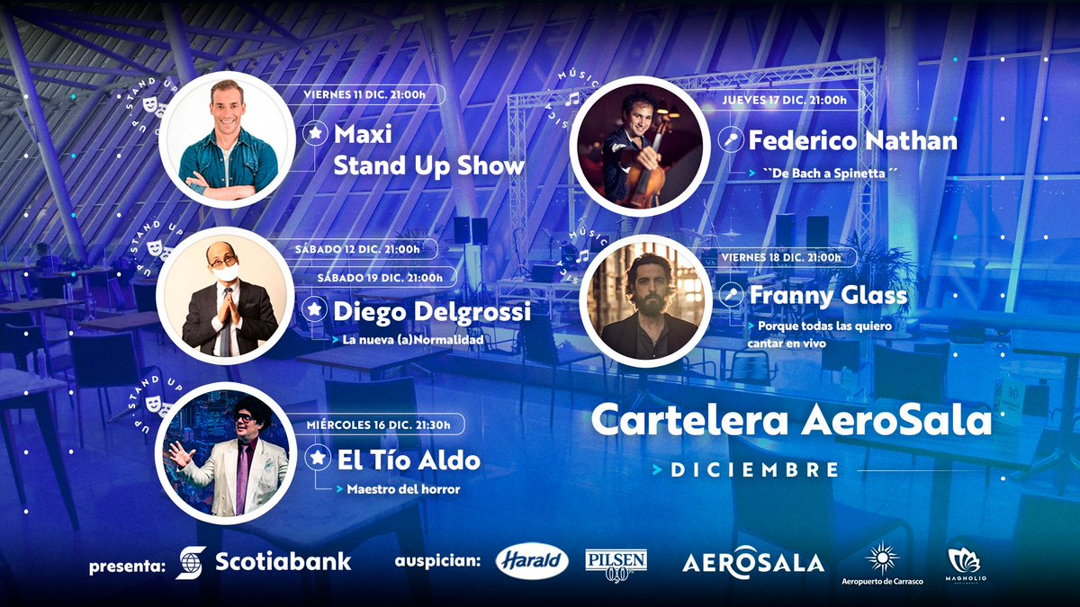 🔜  Diciembre en 𝗔𝗲𝗿𝗼𝗦𝗮𝗹𝗮

→ Maxi Stand Up Show
→ Diego Delgrossi
→ El Tío Aldo
→ Federico Nathan
→ Franny Glass

Entradas en aerosala.uy 🛬