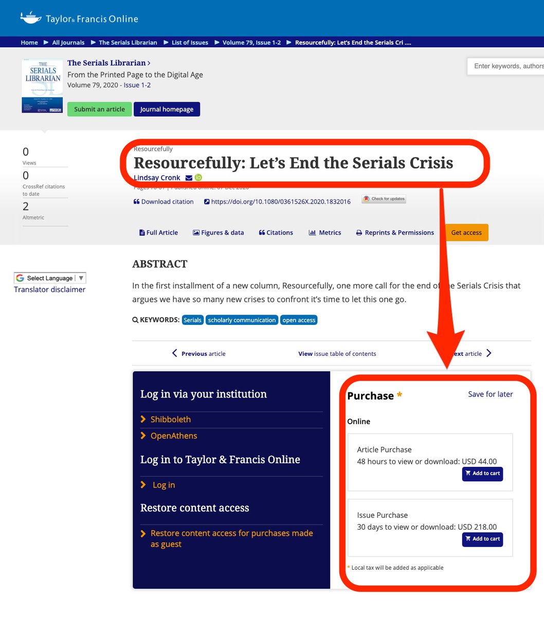 For $44 you too can learn how to end the serials crisis, courtesy of Taylor &amp; Francis' Serials Librarian <a href="/SerialsLJournal/">Serials Librarian Journal (T&F)</a>