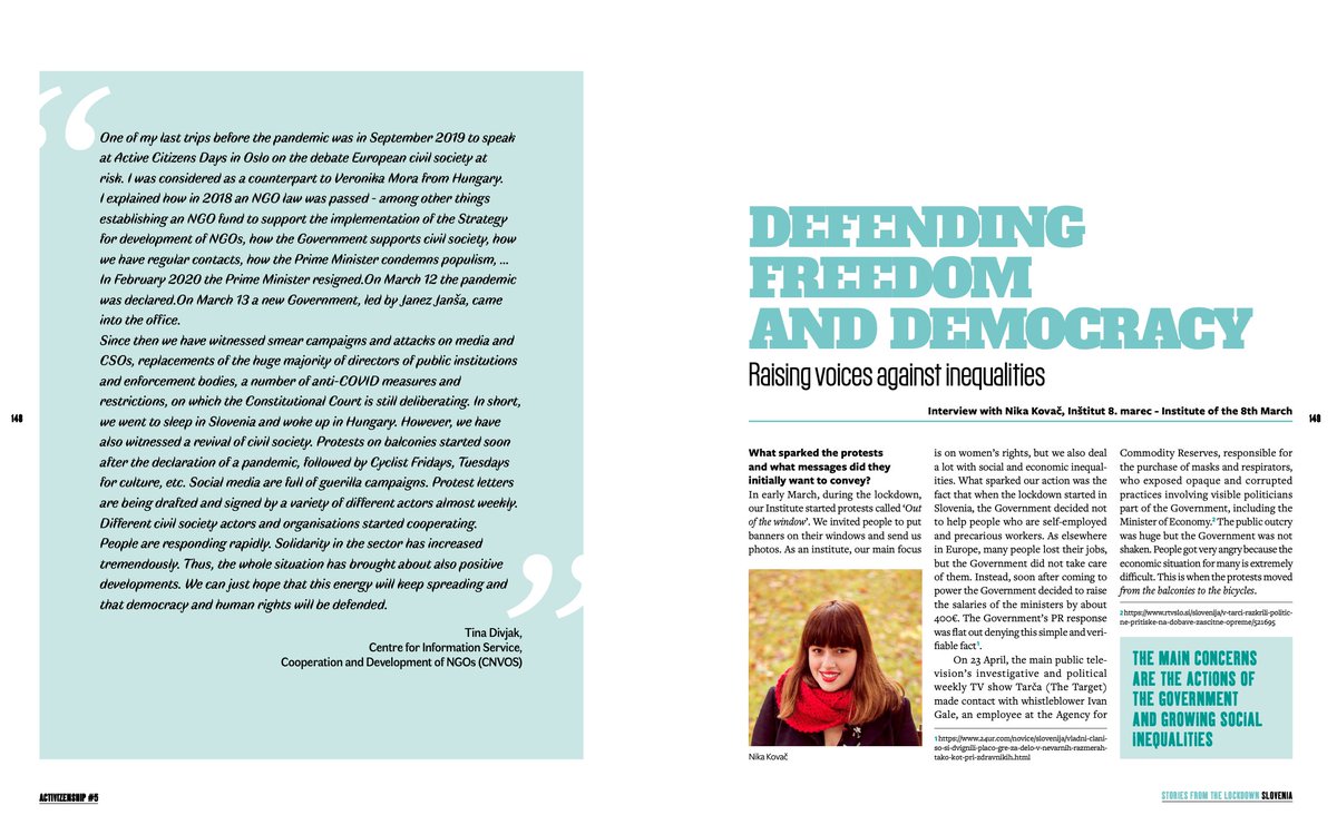 7. Nika Kovač (Institut 8. Marec) explains how  #civicspace &  #ruleoflaw have been deteriorating in  since a new govt took office.  @CIVICUSMonitor downgraded the country as a consequence. But self-organised protests are keeping civic space alive to pushback against oppression!
