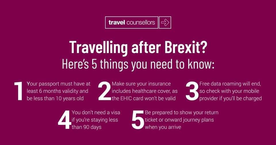 With Brexit nearly over please note 5 important changes you need to be aware of when travelling to the EU from 1st January 2021.
Feel free to get in touch if you have any questions! 🙂
#Brexit #travelafterbrexit #travelcounsellors