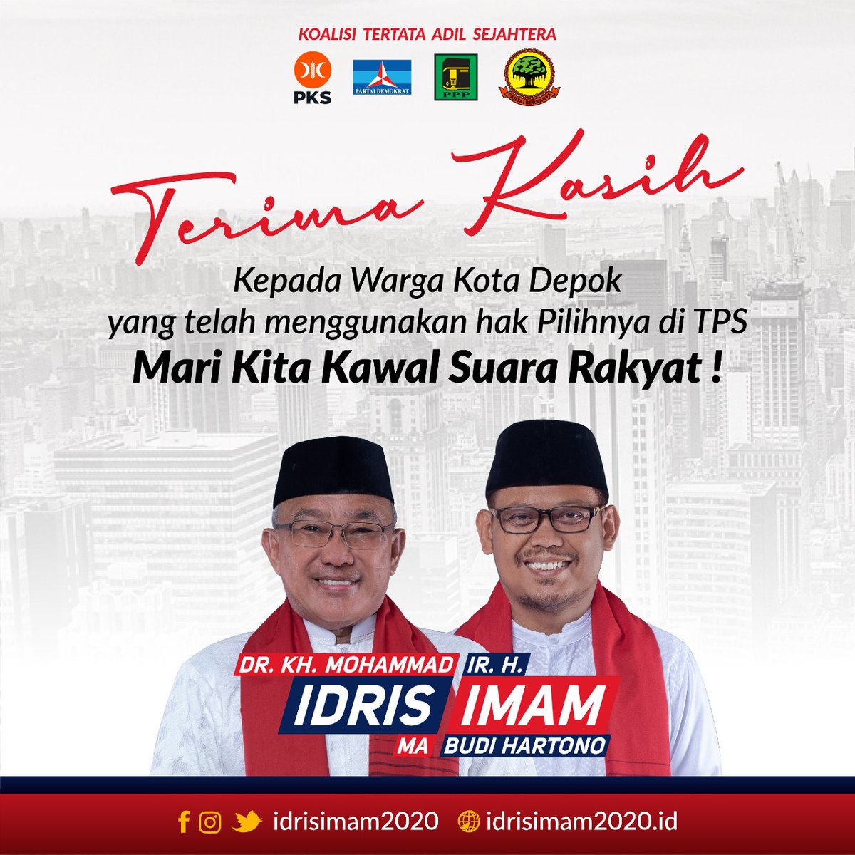 Terima kasih kepada warga masyarakat Kota Depok yang telah menggunakan hak pilihnya di TPS.
Mari Kita Kawal Suara Rakyat

#Pilkada2020
