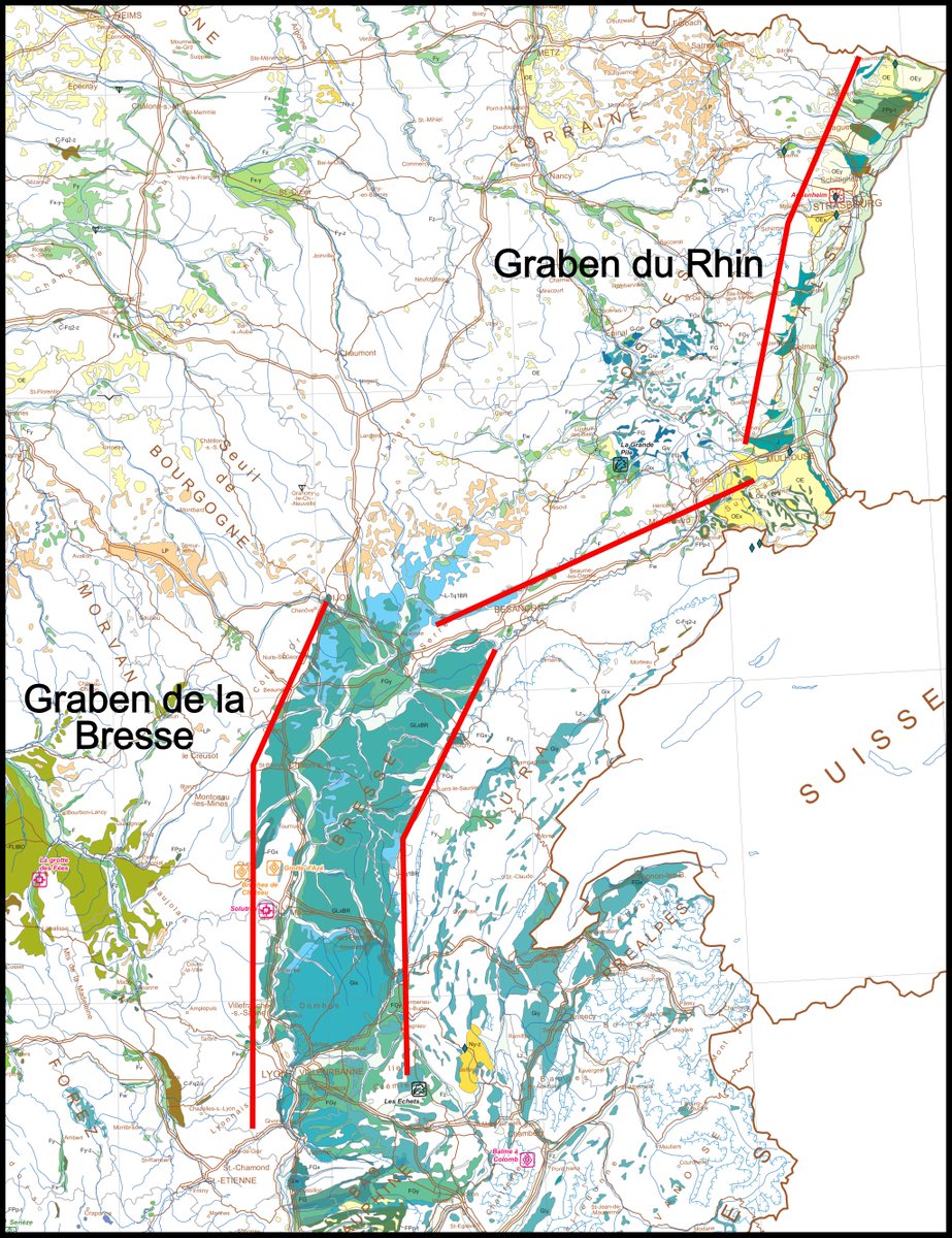 Le reste du territoire est par contre dominé par des dépôts éoliens. Signe que la végétation était peu développée, à l'exception du  #grabenBresse qui est par ailleurs intéressant, car il forme un dépôt très large de sédiment glacio-lacustre et bien identifiable. 6/12