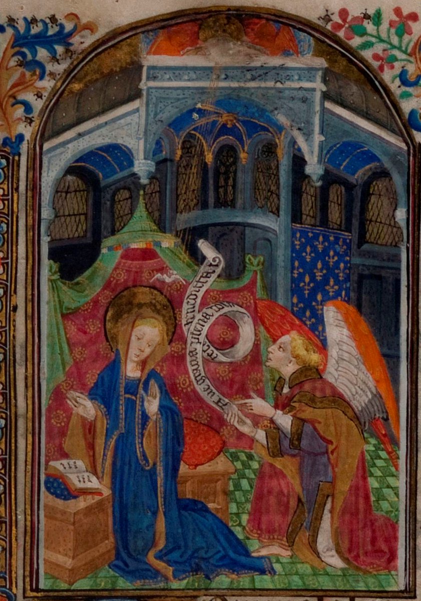 This miniature is one of the nicest in the manuscript. There is a lot of detail – see the vaulted ceiling?  #BookofHours