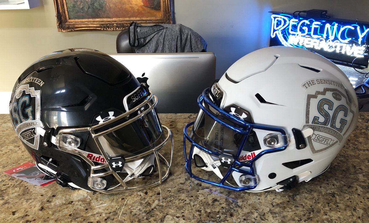 sgffl's tweet photo. winner of a Custom #SGFFL Logo Helmet made by @GreenGridiron - 2020 Regular Season Scoring Champion Forest City ThunderBolts @caseyyandle - The second helmet will go to the SGFFL Playoff Champion https://t.co/71sp7KD9zm