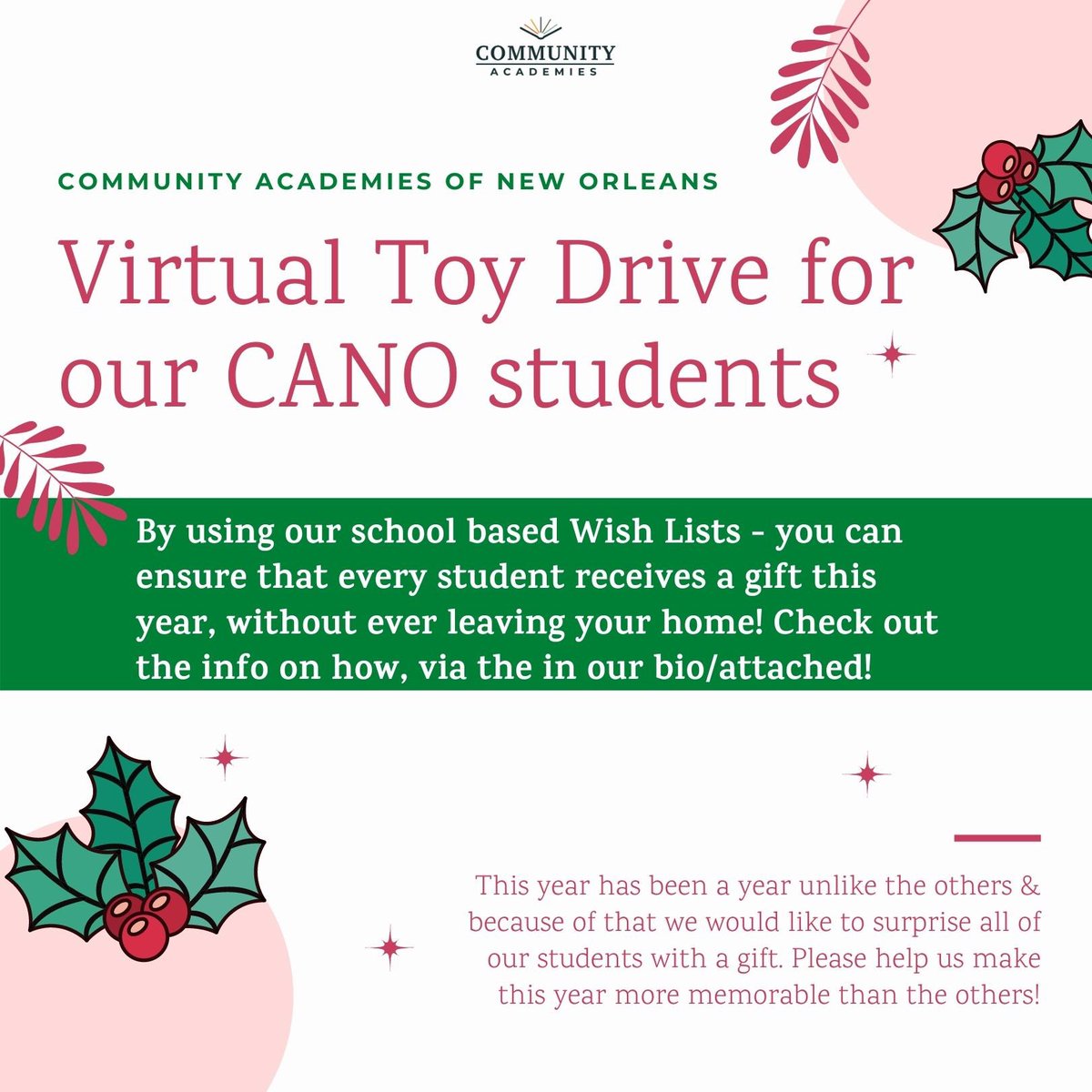 CANOschools's tweet photo. It’s that time of year and we’d like to make some of our kids smile. Help us spread some holiday cheer to our students here at CANO! https://t.co/apm7J41qI7 https://t.co/Vp9pb3Eu1P