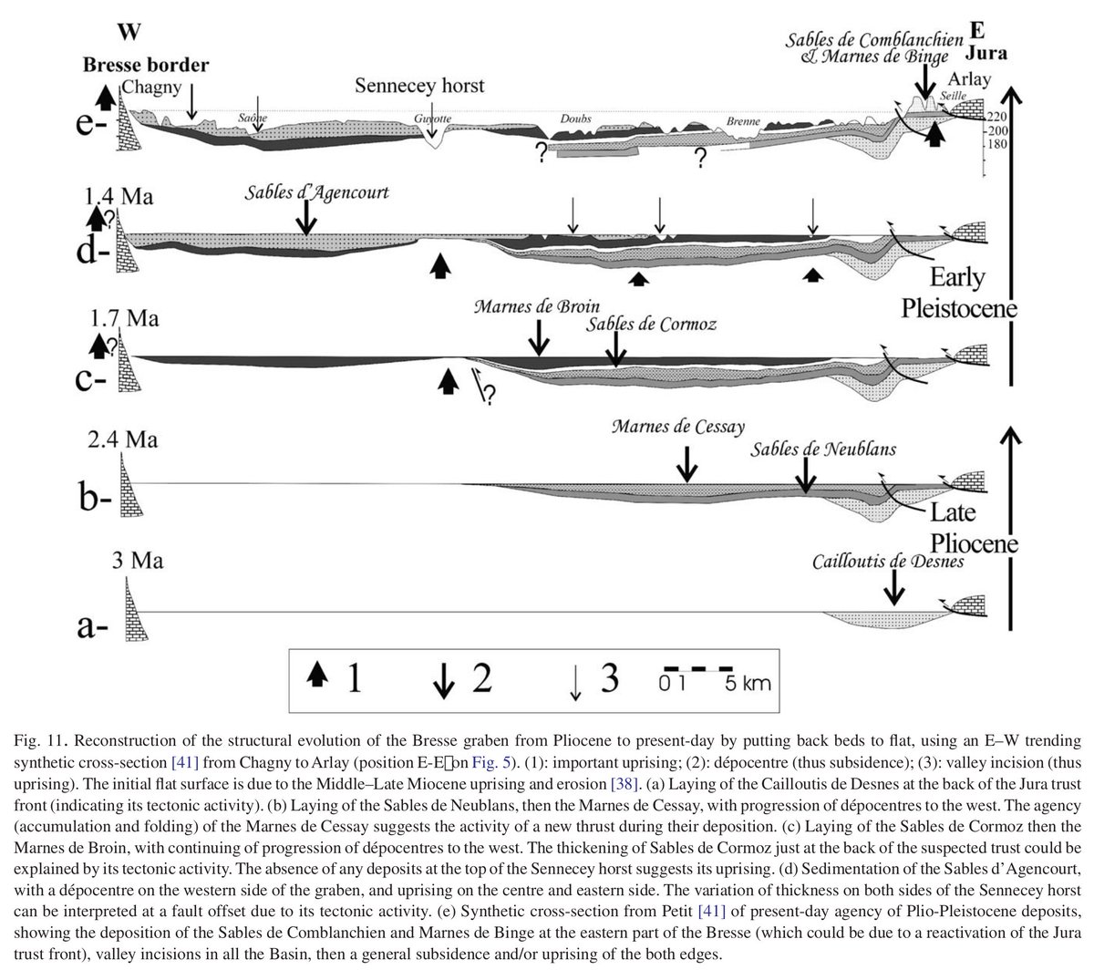 Les dépôts sédimentaires se sont ainsi étendus de plus en plus vers l’ouest jusqu’à atteindre les contreforts mésozoïques. doi: 10.1016/j.geoact.2003.05.001 10/12