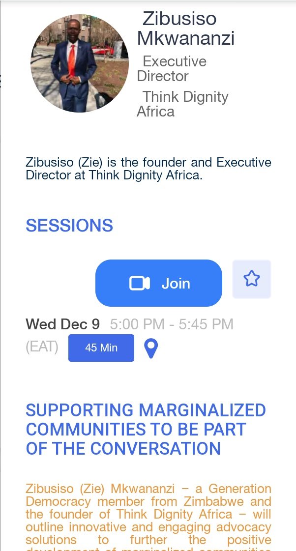 masdemian's tweet photo. Zibusiso Mkwananzi making an interesting case for Zimbabwe on-Supporting marginalised communities to be part of the conversation. @IRIglobal
@IRIGenDem @meryldrew #GenDemSummit2020 #UnitingYouth https://t.co/kY7E8g0wOt