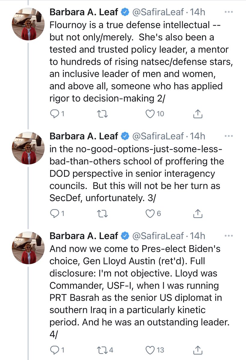 الي جانب وجود فريق كبير داخل مجتمع خبراء الامن القومي، يريد تعيين ميشيل فلورنوي كاول وزيره دفاع في تاريخ امريكا، و تجاوزها لصالح جنرال عسكري يرسل رساله مفجعه للنساء العاملات في مجال الامن القومي.