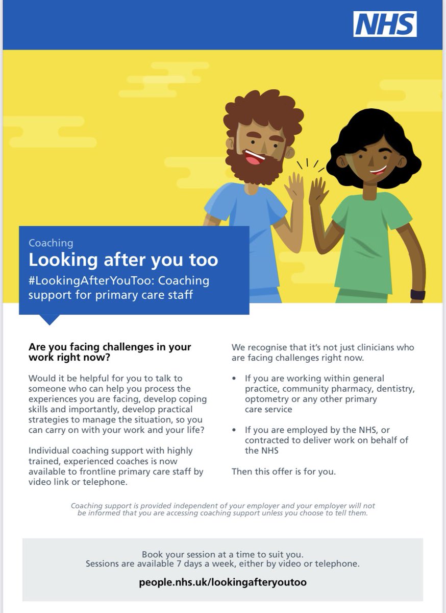 Thank you <a href="/NHSEngland/">NHS England</a> for an enjoyable coaching session - surprised by how much we covered! 🗣👂☺️
#LookingAfterYouToo  #TeamGP 

Available to primary care colleagues 

people.nhs.uk/lookingafteryo…
