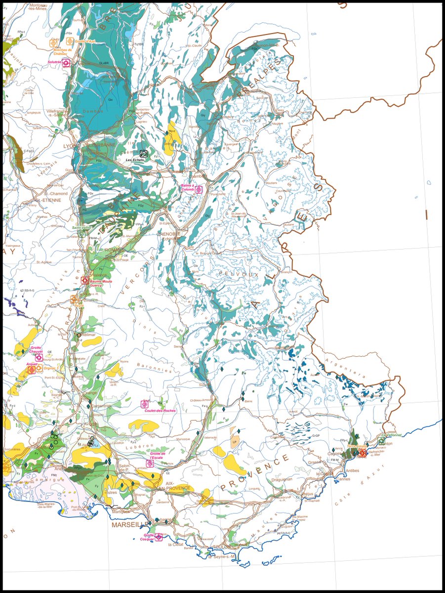 Inversement les dépôts fluviatiles alpins se concentrent dans quelques vallées (Rhône, Durance et Var) car le flanc nord des Alpes est entouré par une série de reliefs préalpins contraignant leur dispersion et la vallée du Rhône est aussi contrainte par le massif Central. 3/12