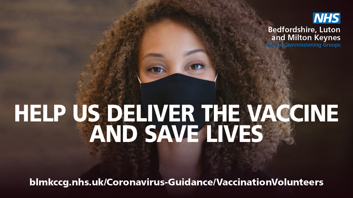 We’re looking for volunteers from across #BLMK to come forward, support our population and save lives.

If you’d like more information on how you can volunteer at the #CovidVaccination hubs, please click here: ow.ly/Q3Uv50CGP6c