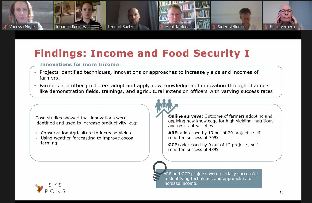 Session #FBRFinalConference @Syspons @wotro Food&amp; BusinessResearch evaluation discusses F&amp;BR Programme conclusions on private sector involvement &amp; food security:Reluctance to open access vs Application in business models &amp; Short term income increases vs Longer term policy changes