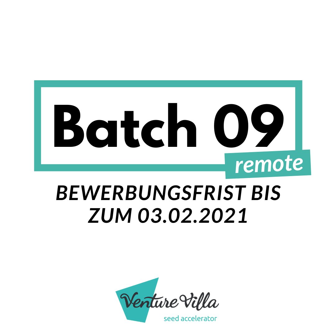 Bewerbt euch jetzt für Batch 09 unseres 100-tägigen Accelerators, der ab März remote stattfindet! 

venturevilla.de/bewerbung-batc…