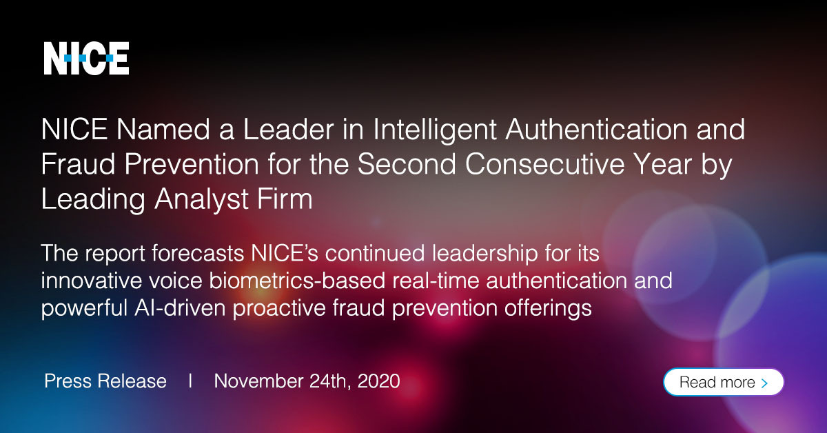 windsortanner's tweet image. NICE has announced it has been recognized as a Leader for its RTA and Fraud Prevention solutions by Opus Research for the second year successively. 

Learn more about the solution here &amp;gt;&amp;gt;
okt.to/zdACn4

#fraud #fraudprevention #RTA #AI #authentication