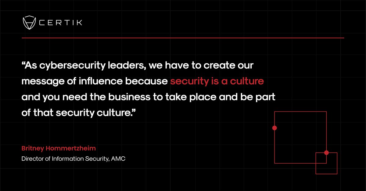 CertiK's tweet image. #QuoteofDay 

As cybersecurity leaders, we have to create our message of influence because security is a culture and you need the business to take place and be part of that security culture.
Britney Hommertzheim, AMC

#CertiK #SecurityEngineers #Cybersecurity #Infosec