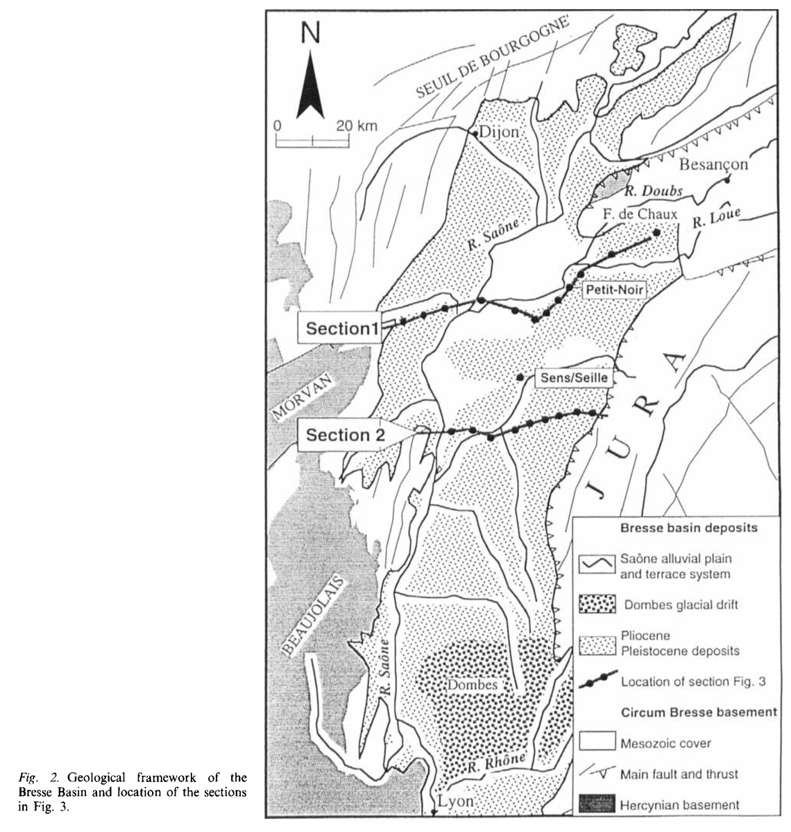 Le matériel sédimentaire provient pour partie des modifications de drainage du paléo-rhin pour les dépôts pliocènes. Puis des apports fluviatiles issus des reliefs environnants (Jura et seuil de Bourgogne pour les calcaires, Beaujolais et Morvan pour le matériel hercynien) 11/12