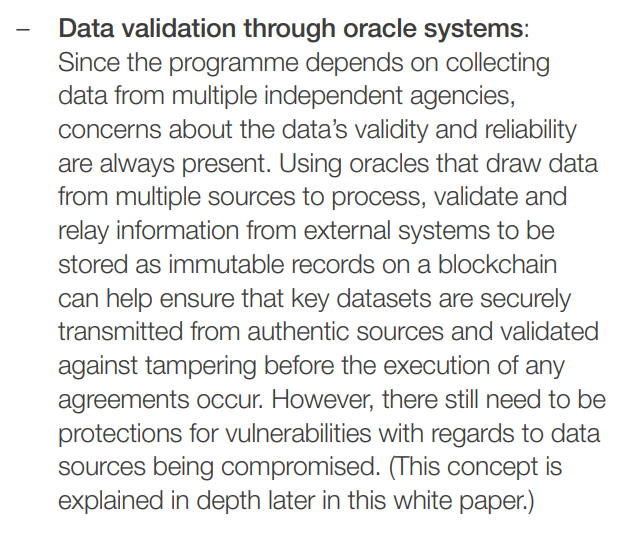 Automated data feeds are fundamentally required for low-cost smart contract based agricultural insurance for developing nationsOracles provide this connection by providing secure middleware between the physical world and the blockchain