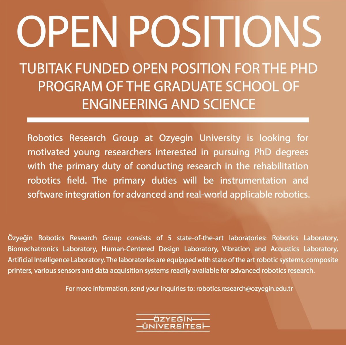 Looking for PhD students for a TUBITAK Project. Send inquiries to robotics.research@ozyegin.edu.tr
