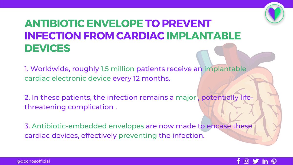 DocnosOfficial's tweet photo. To prevent the infection caused by implants like pacemakers that Heart patients use has finally arrived. Checkout the post to know more!

#docnos #cardiacimplants #Cardiology #docnosofficial https://t.co/TFBs4eZFZ5