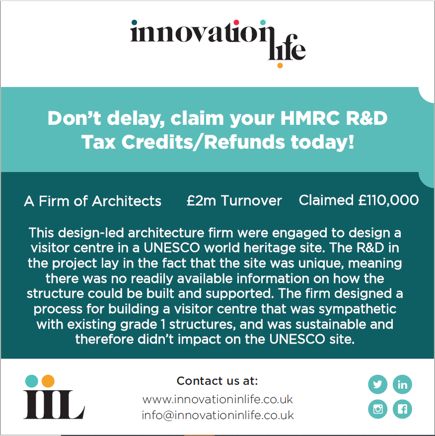 InnovationInLi1's tweet photo. Have a look at one of our success stories!

Contact 020 7052 8323 for a no obligation 15-minute telephone conversation, so we can highlight areas of qualifying activity &amp; the potential value of your claim.

#taxrefunds #innovation #innovationfunding #architecture #architects https://t.co/GHiqF6oxSx