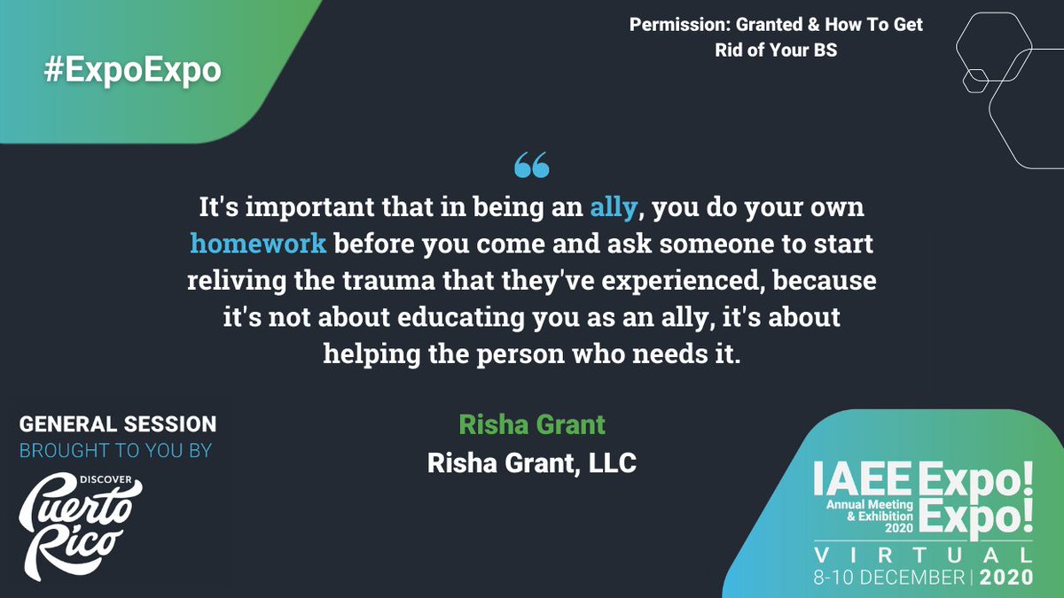 IAEE_HQ's tweet image. Final 💎 💎 from @RishaGrant. Listen, validate and act! #ExpoExpo