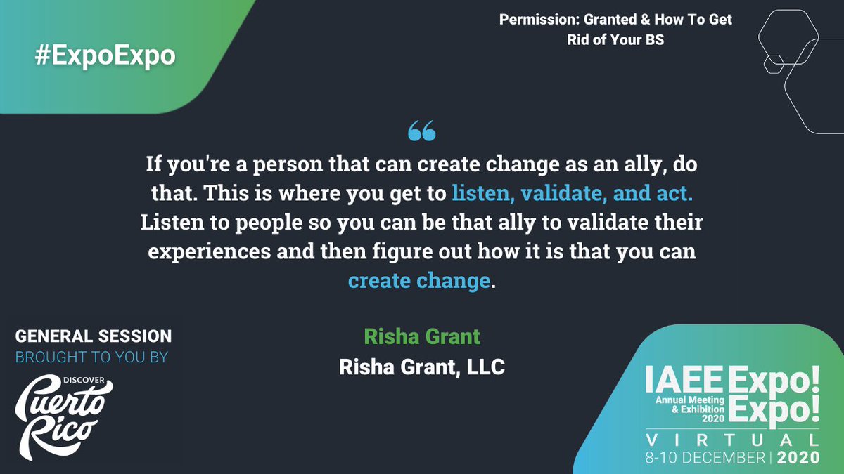 IAEE_HQ's tweet image. Final 💎 💎 from @RishaGrant. Listen, validate and act! #ExpoExpo