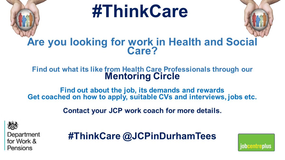 JCPinDurhamTees's tweet photo. Find out what its like from Health Care Professionals through our Mentoring Circle
Ask your Work Coach for more details
#ThinkCare https://t.co/NLrBzmuHT9