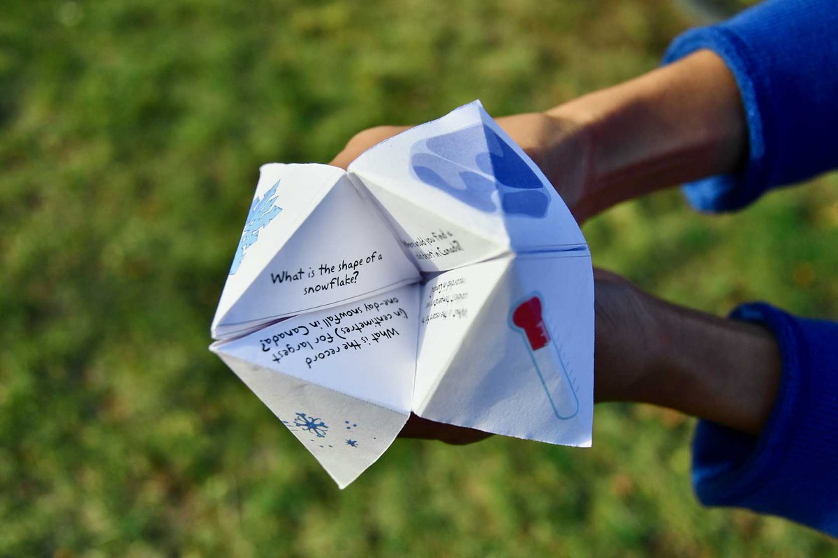 OntScienceCtr's tweet image. Embrace the cold with winter science! Make an origami finger game that reveals snowy science facts--from the coldest temperature to the biggest snowfall. ❄️ Get the instructions for foldable family fun 👉 bit.ly/3mVGwvA