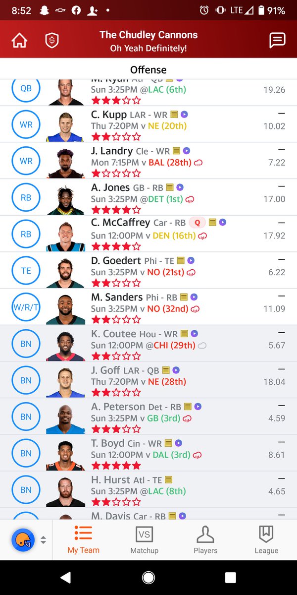 AustinWFelix's tweet photo. @rotobuzzguy how would you set this lineup.  Standard score https://t.co/P5rXkJqgYN